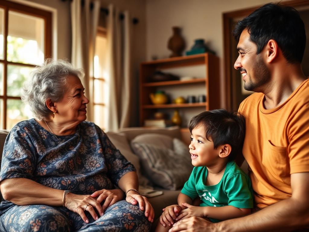 Familia de distintas generaciones conversando