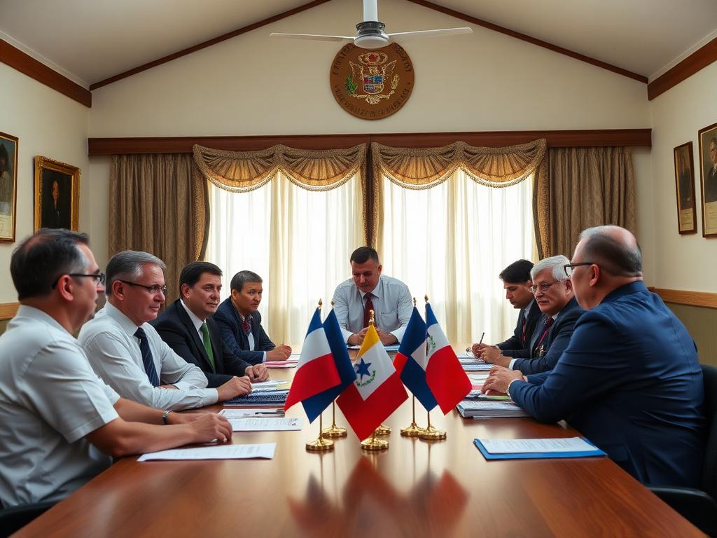Reunión institucional en una sala municipal
